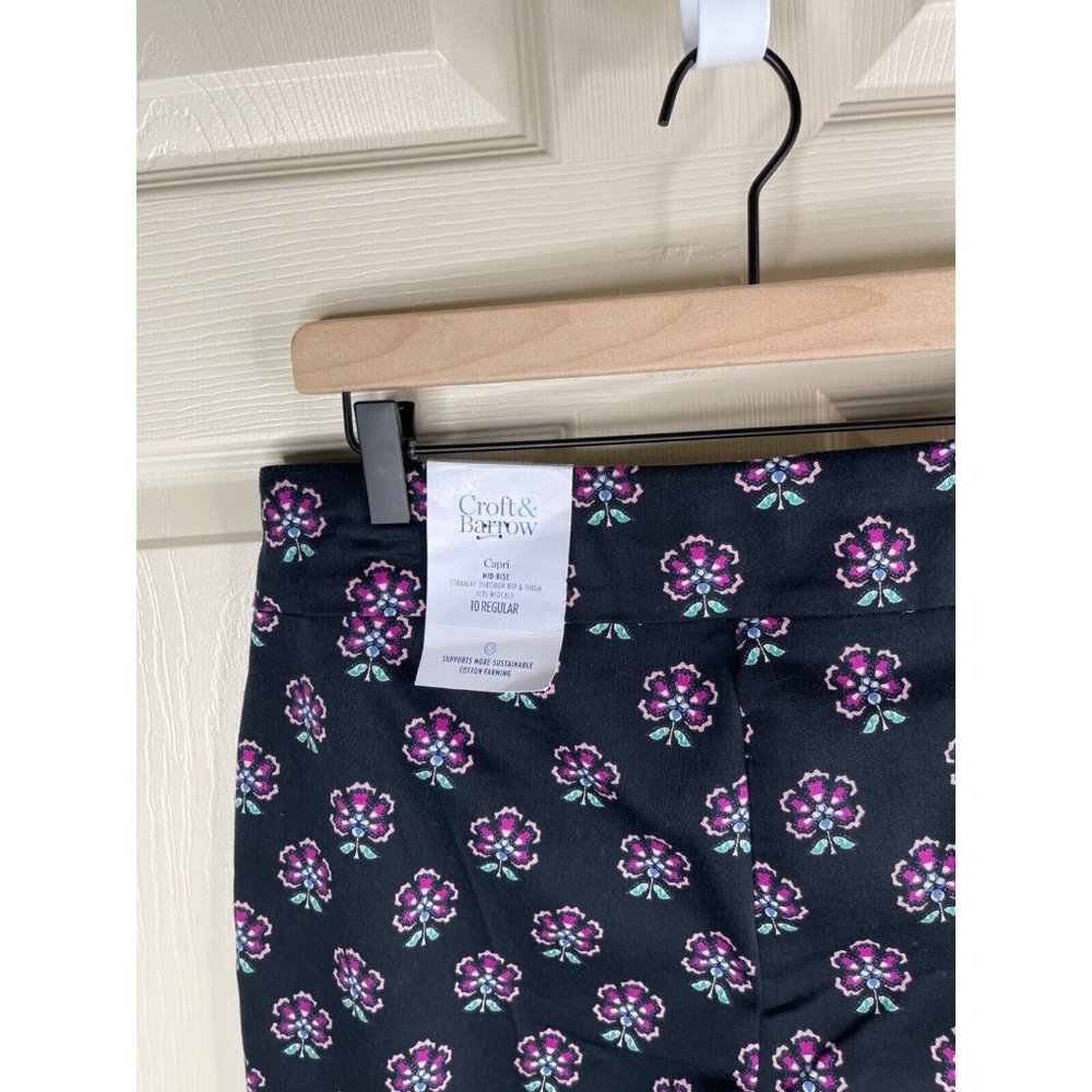 Croft Barrow Capri Pants Stretch Black Purple NWT Women Size Ten 10 Straight Leg - Picture 8 of 9